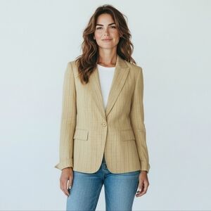 Lafayette 148 New York Tan Stripe Wool Blazer Single Button Office Vintage Luxe